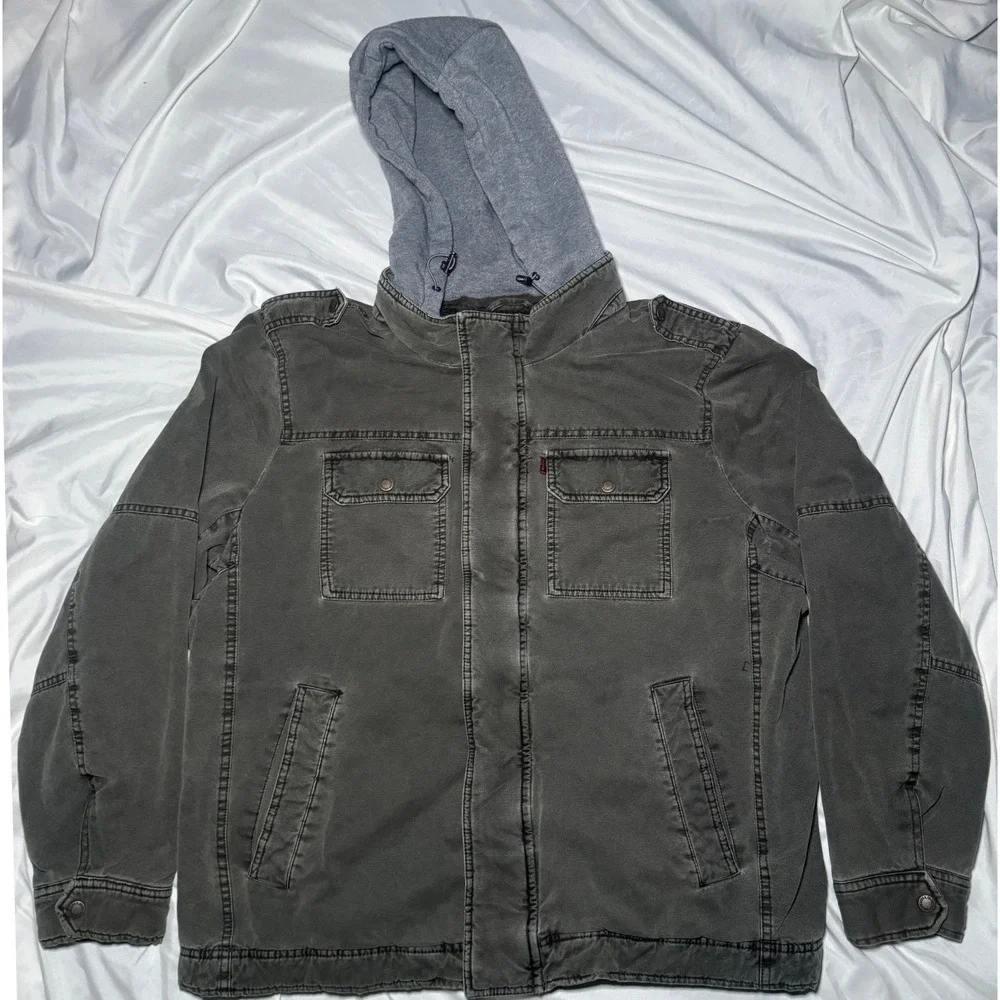 Levi's Field Jacket Sherpa Lined Mens XL Faded Olive Green Hooded Workwear